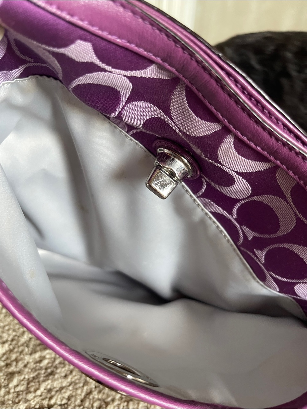 Coach Purple Signature “C” Getaway Shoulder Bag with Turn-Lock - Picture 5 of 7